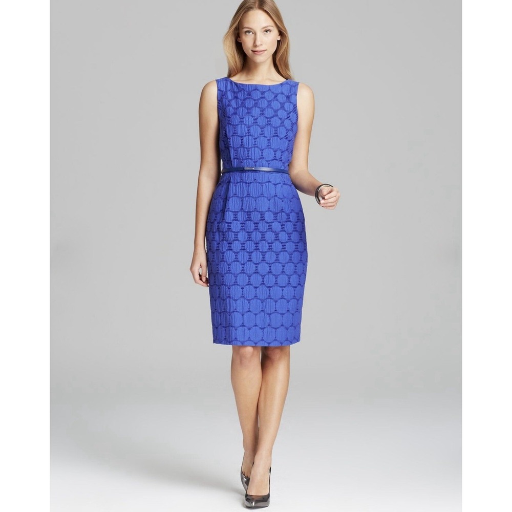 MaxMara Made in‎ Italy Sleeveless Polka Dot Textured Sheath Dress w/ Belt Size 6